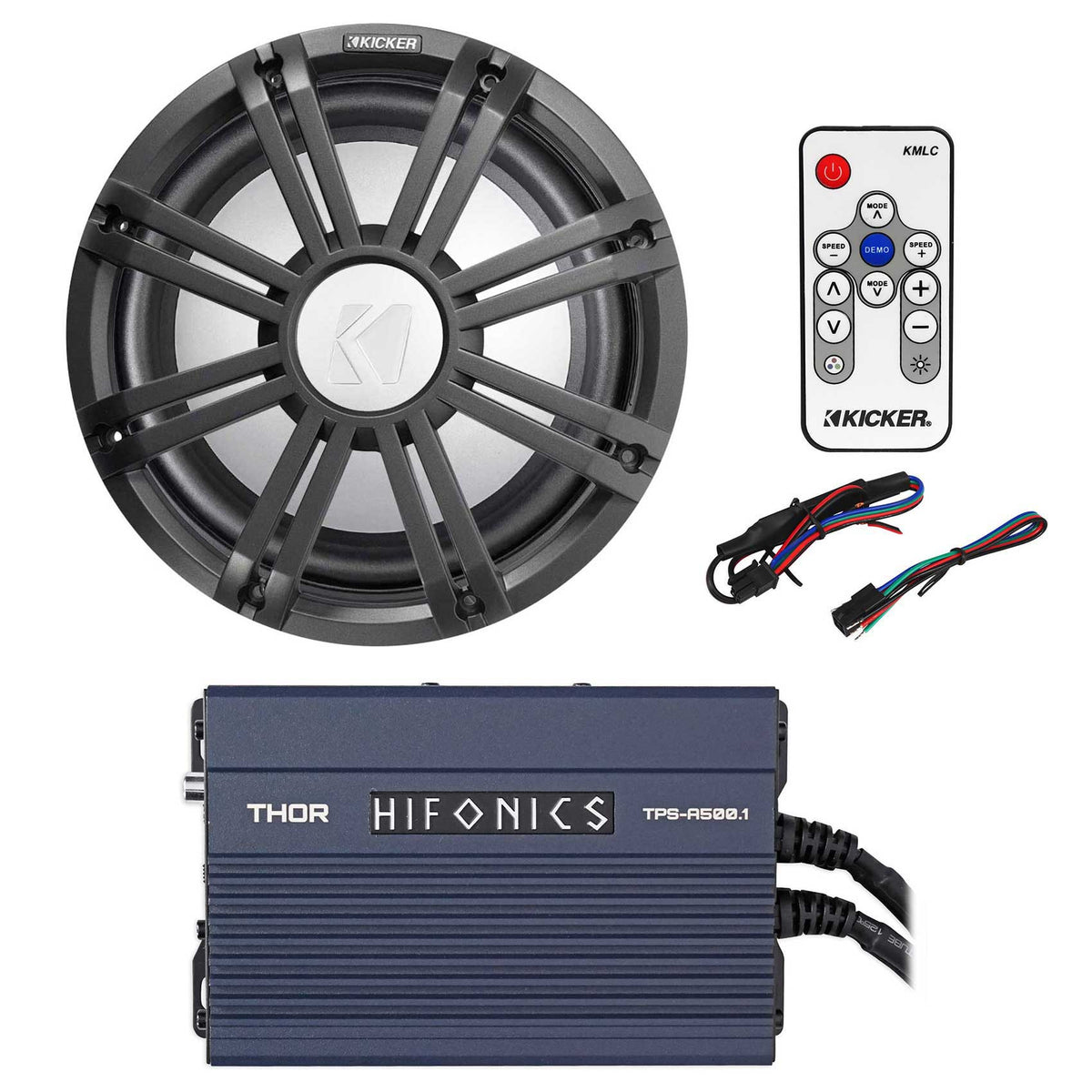 45KMF102 10" Free Air Marine Subwoofer, Amp, Charcoal Grille & Remote