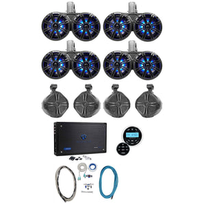 (4) KICKER 45KMTDC65 Dual 6.5"+(4) 8" Marine Wakeboard Speakers+Receiver+Amp+Kit