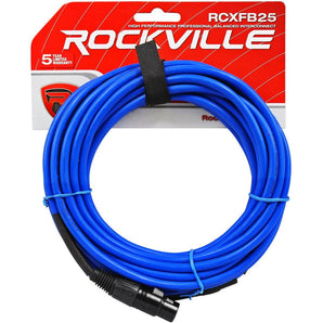 Rockville RCXFB25BL 25' Female REAN XLR to 1/4'' TRS Cable Blue 100% Copper