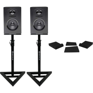Pair Samson M50 5" Powered Studio Reference Monitors Speakers+Stands+Pads