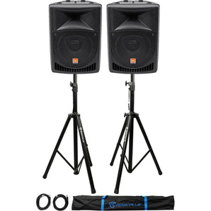 Pair Rockville Power Gig RPG8 8" Powered Active 800 Watt 2-Way DJ PA Speakers