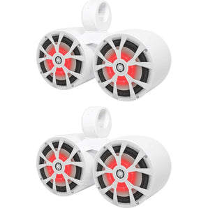 (2) Rockville RKL80MW Dual 8" 900 Watt Marine White Wakeboard LED Tower Speakers