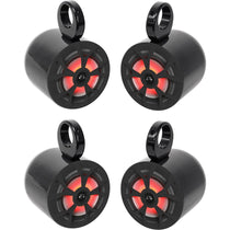 (4) RKL65MBW 6.5" 700W Marine Wakeboard LED Speakers+(4) Black Pods