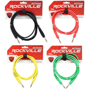 4 Rockville 6' 1/4'' TRS to 1/4'' TRS  Cable 100% Copper (4 Colors)