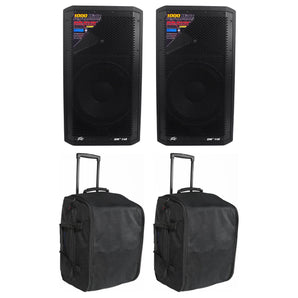 2 Peavey DM 112 Dark Matter 12" 1000w Powered PA DJ Speakers+Rolling Travel Bags