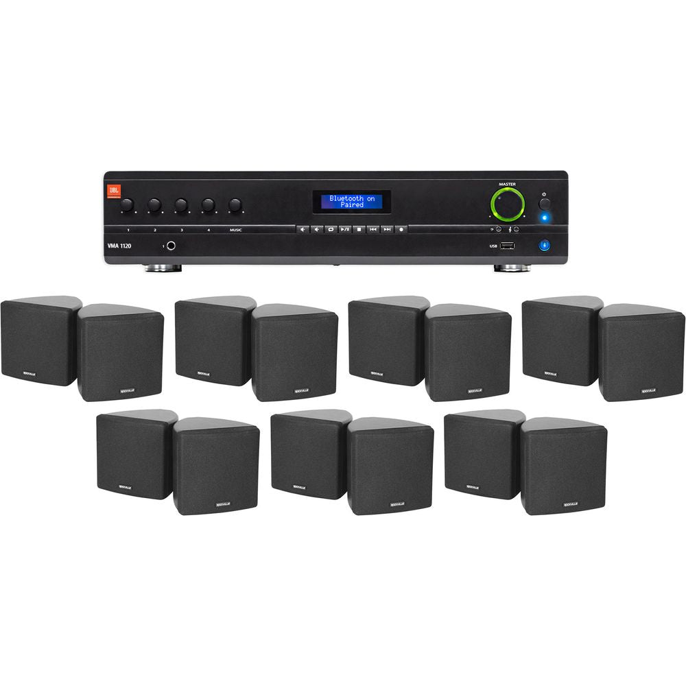 VMA1120 Commercial Amplifier + (14) Cube 3.5" Black Wall Speakers