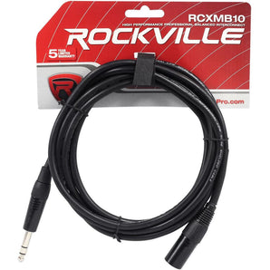 Rockville RCXMB10B 10' Male REAN XLR to 1/4'' TRS Cable Black 100% Copper