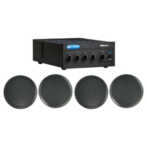 Crown 70v Amplifier+(4) Black 8" Commercial Ceiling Speakers 4 Restaurant/Office