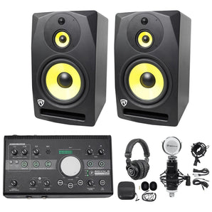 (2) Rockville DPM10B 10" Active Studio Monitors+Mackie Controller+Headphones+Mic