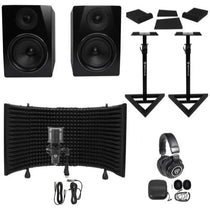 APM6B 6.5" Active Studio Monitors+Stands+Mic+Headphones+Iso Shield