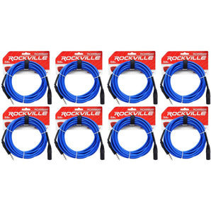 8 Rockville RCXMB20-BL Blue 20' Male REAN XLR to 1/4'' TRS Balanced Cables