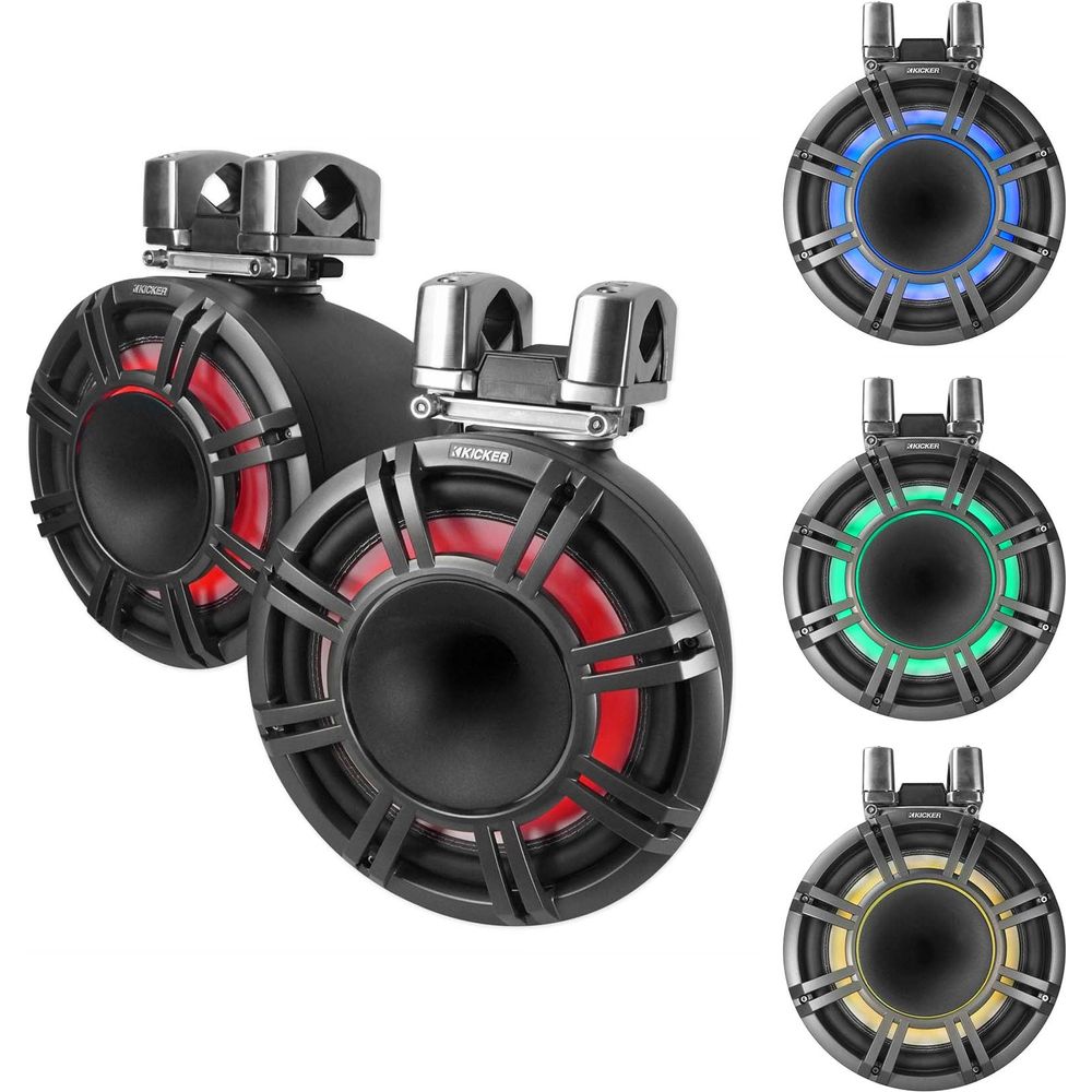 KICKER KMTC11 HLCD 11" Wakeboard Tower Speakers+4) 8" LED Speakers+6-Channel Amp