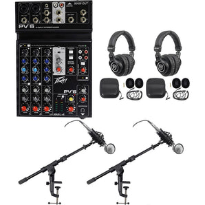 Podcasting Podcast Recording Bundle w/Peavey Mixer+(2) Headphones+(2) Mic+Stands
