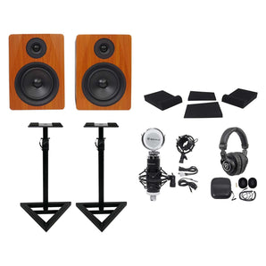 2) Rockville APM6C 6.5" 350w Powered Studio Monitors+Stands+Pads+Headphones+Mic