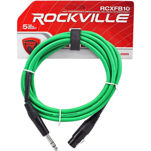 Rockville RCXFB10G 10' Female XLR to 1/4'' TRS Cable Green, 100% Copper