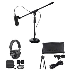 Audio Technica AT2020USB+ Podcast Podcasting Microphone+Headphones+2 Stands