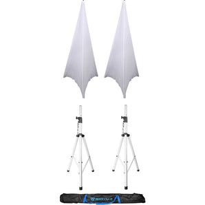 2 Rockville Tripod DJ PA Church Club Scene White Speaker Stands+Scrims+Carry Bag