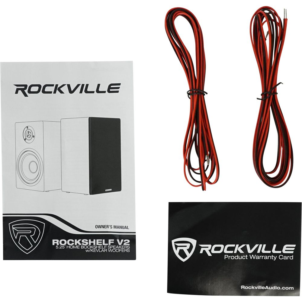 RockShelf 54W White 5.25" Home Bookshelf Speakers + 36" Stands
