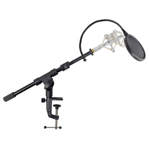 Samson MBA18 Microphone Boom Arm Podcast Mic Stand+Pop Filter+Silver ShockMount