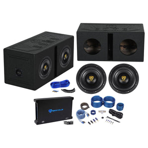 2) Rockville W8K9D2 8" 2000w Subwoofers+Vented Sub Box Enclosure+Amplifier+Wires