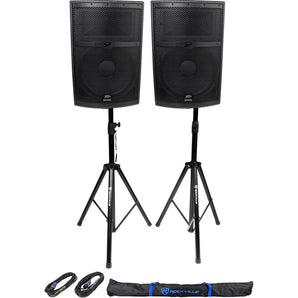 2) Peavey SP 2 SP2 4000w 15" Black Widow Passive 2-Way PA Speakers+Stands+Cables
