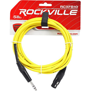 Rockville RCXFB10Y 10' Female XLR to 1/4'' TRS Cable Yellow, 100% Copper