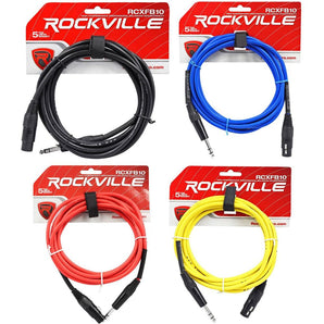 4 Rockville 10' Female Rean XLR to 1/4'' TRS  Cables (4 Colors)