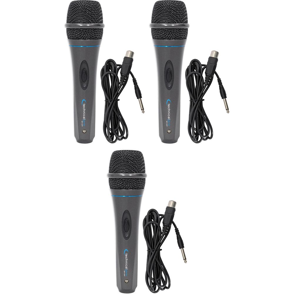 (3) MK75 Karaoke DJ Wired Microphones w/10' XLR to 1/4" Cables