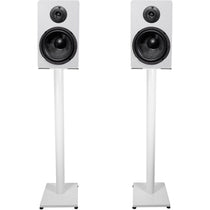 RockShelf 68W White 6.5" Home Bookshelf Speakers + 37" White Stands