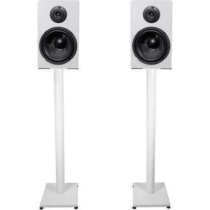 RockShelf 68W White 6.5" Home Bookshelf Speakers + 37" White Stands