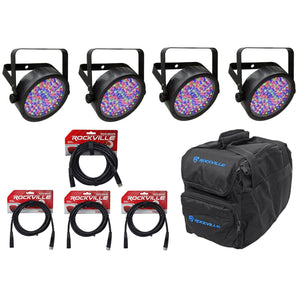 4) Chauvet SLIMPAR56 Slim Par Can 56 LED Lights w/ DMX Controls+Gear Bag+Cables