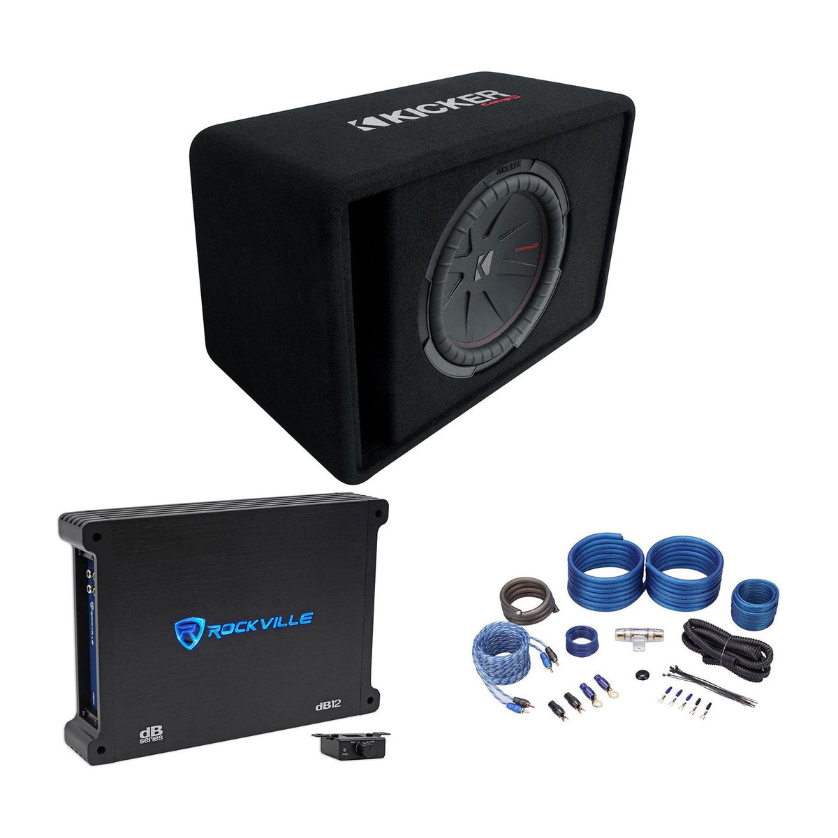 48VCWR122 12" Subwoofer + Amplifier + Wire Kit Bundle