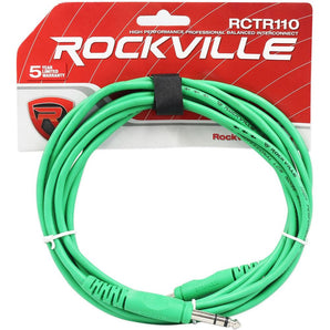 Rockville RCTR110G 10' 1/4'' TRS to 1/4'' TRS Cable, Green, 100% Copper