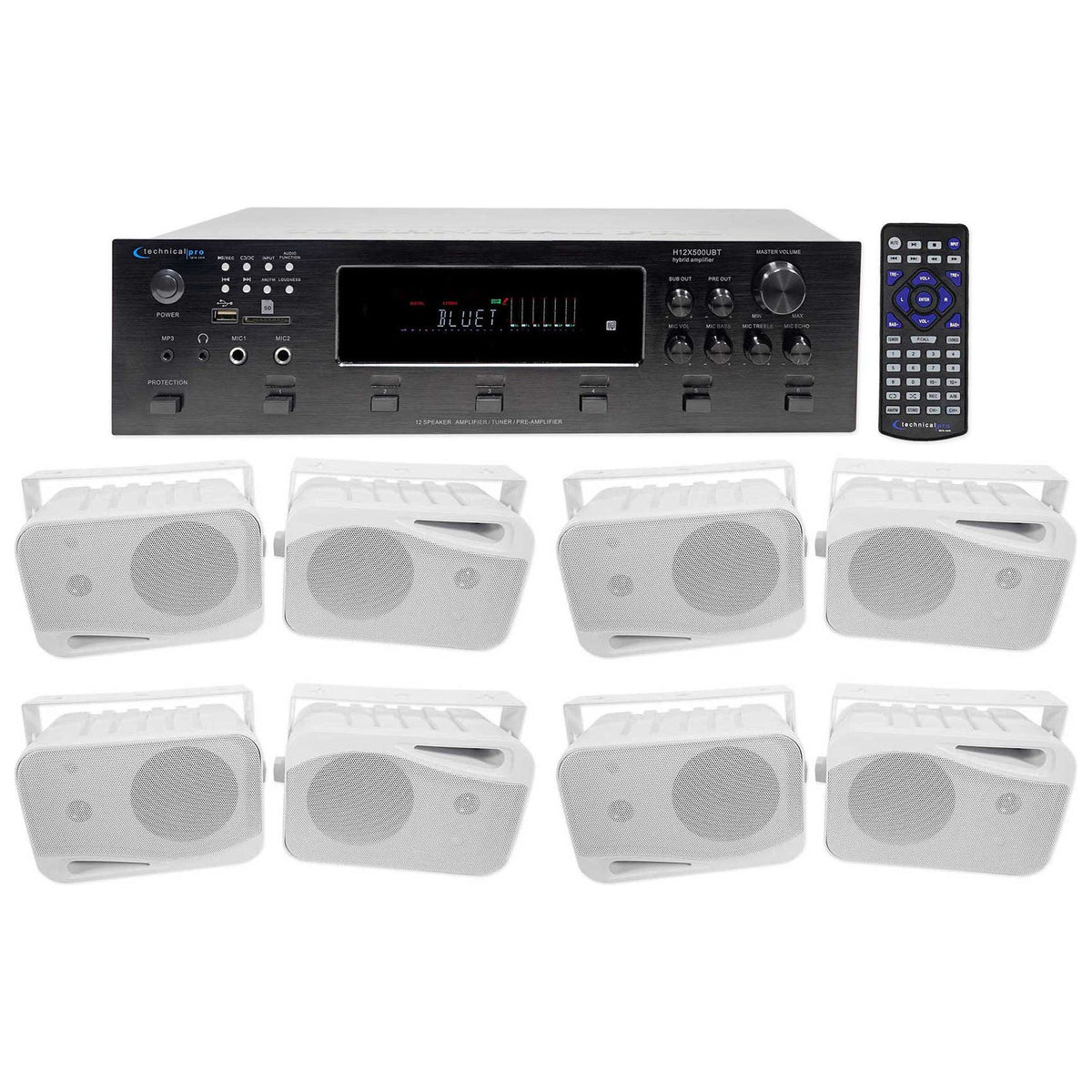 H12X500UBT 6-Zone Receiver & 4x HP4S-8 White 4" Speaker Bundle