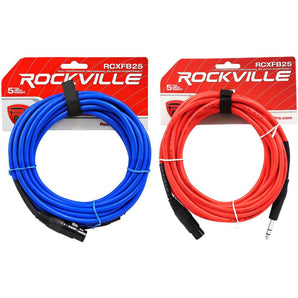 Red and Blue Rockville 25' Female Rean XLR to 1/4'' TRS Balanced Cables OFC