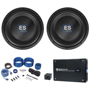 2) American Bass ES 1244 12" 1600w Shallow Slim Car Subwoofers+Amplifier+Amp Kit