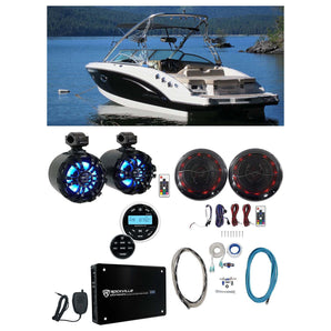 2 Rockville 6.5" LED Swivel Black Marine Wakeboard+Coaxial Speakers+Receiver+Amp
