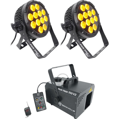 (2) SlimPar Pro W USB Wash Lights + ROCKHAZE 700 Haze Machine Bundle