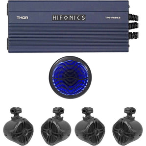 Hifonics TPS-A600.5 600w 5-Ch Amplifier+(4) Tower Speakers+10" Free Air Sub ATV/UTV/Cart