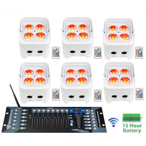 6 Rockville BEST PAR 50 White Battery Wash Lights Wireless DMX+Control+RGBWA+UV