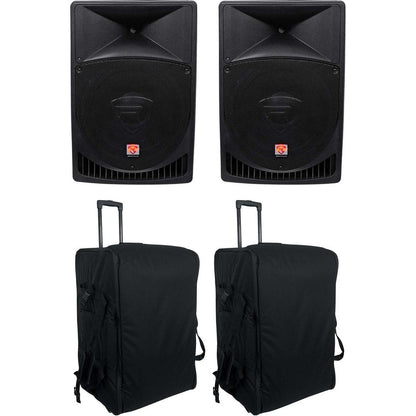 (2) RPG15 15" Powered 1000W DJ PA Speakers+(2) Rolling Travel Bags