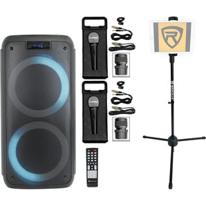 Rockville ROCK PARTY Dual 8" Karaoke Machine System w/LED's+2 Mics+Tablet Stand