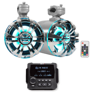 MB Quart GMR-LCD Marine/Boat Receiver w/Bluetooth+(2) 6.5" LED Tower Speakers
