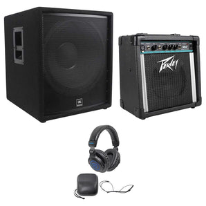 JBL Pro JRX218S 1400 Watt 18" Passive Subwoofer DJ Sub+Peavey Speaker+Headphones