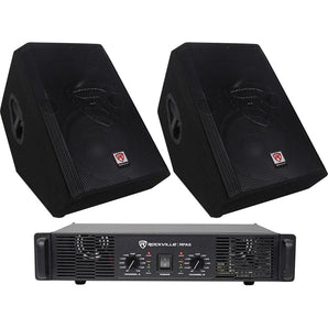 2) Rockville RSM12P 12" 2000 Watt Passive Stage Floor Monitor Speakers and Amplifier