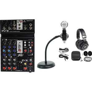 Podcasting Podcast Recording Bundle w/Peavey Mixer+Headphones+Mic+Stand
