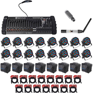 Rockville 384-Channel DMX Controller+Lighting Transmitter+Receiver+16 Par Lights