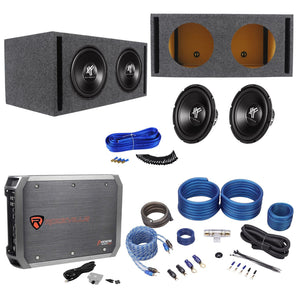 2) Hifonics HFX12D4 12" 1600w Car Subwoofers+Vented Sub Box+Mono Amplifier+Wires