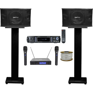 (2) Rockville KPS10 10" Karaoke/Pro Speakers+Bluetooth Amp+Stands+Wireless Mics + Rockville R14GSBR100 Red/Blk 14 Gauge 100' Ft. Mini Spool Car Audio Speaker Wire