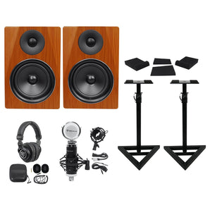 (2) Rockville DPM6C 6.5" 420w Dual Active Studio Monitors+Stands+Headphones+Mic